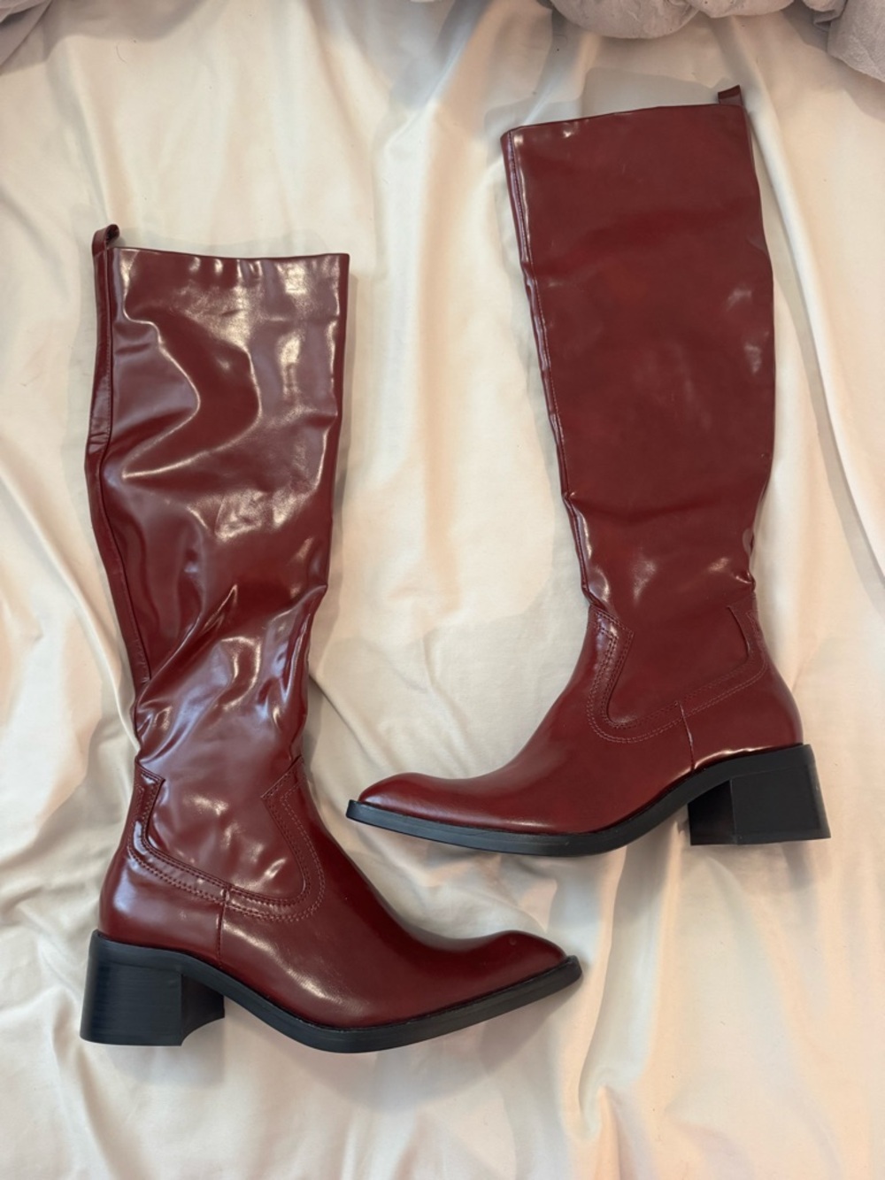 Jeffrey Campbell Burgundy Knee-High Heeled Boots